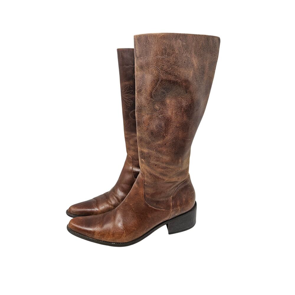 Vintage Matisse 8 Brown Leather Stitched Boot Western Boho Zip Up Flower - Picture 4 of 9